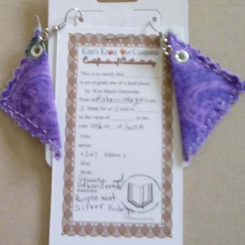 💮Purple triangle shapped FABRIC earrings